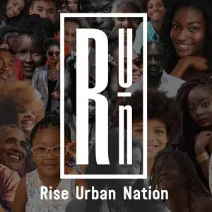 A collage of smiling Black individuals with RUN and Rise Urban Nation text overlayed in white.