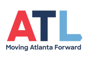 Text logo: ATL in red, dark blue, and light blue, with Mentorship Program Moving Atlanta Forward written below.