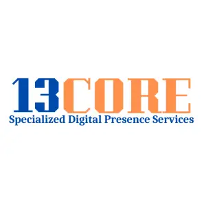 Logo with text: 13CORE Web Developer Digital Presence Services in blue and orange on a white background.