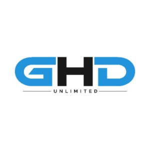 Logo with bold blue letters GHD and the word UNLIMITED in black underneath, all on a white background.