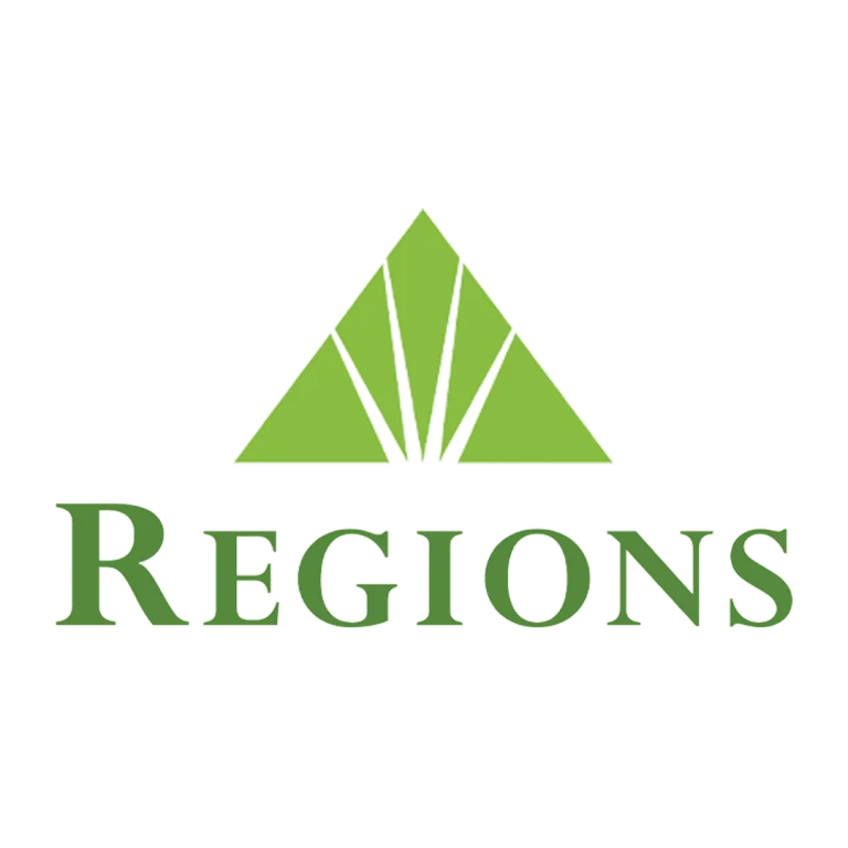 Green triangle logo with stylized lines above the word REGIONS in green, featuring the YCAM Mentorship Program, on transparent background.