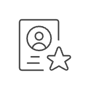 Outline of an ID card with a user icon and a star, symbolizing a featured profile in a mentorship program.