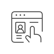 Outline of a hand clicking a profile on a mentorship program web page, shown in a simple line icon style.