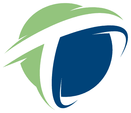Abstract logo with a green and black curve overlapping a blue circle, perfect for an Amplify or Podcast Page.